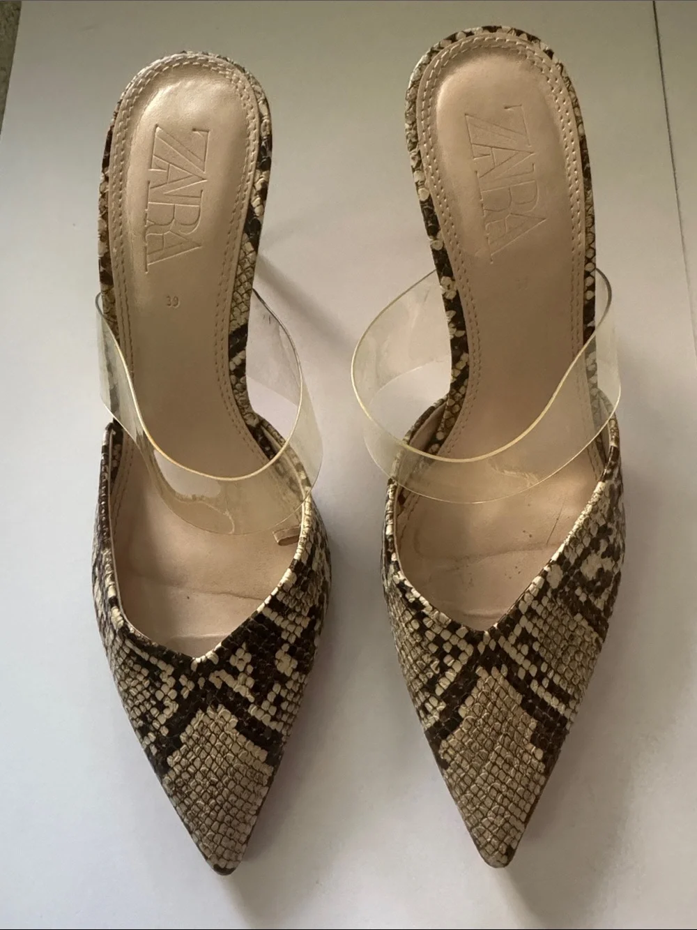 Zara Snakeskin Slip On Heels Size 39